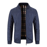 Mens Thickened Diamond Check Fleece Lined Jacket Cotton Lined Coat